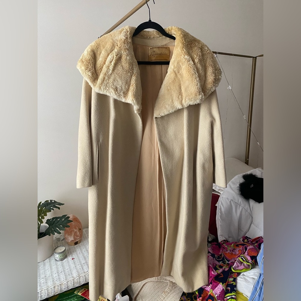 Fabulous Vintage Faux Fur Wide Collared 100% Virgin Wool Jacket